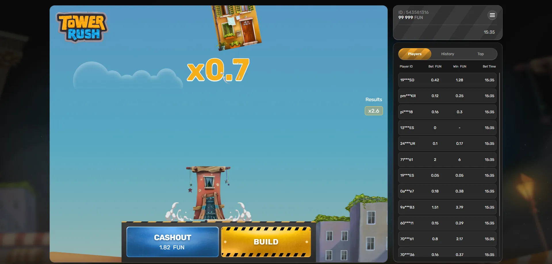 Tower Rush crash game on HollywoodBets casino platform overview